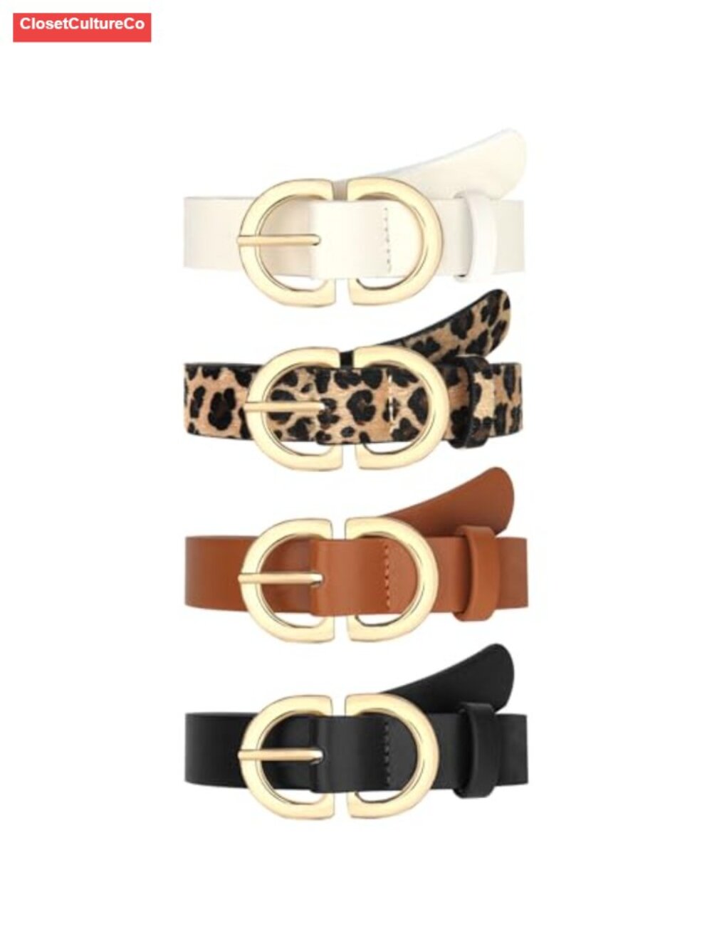 4 Pack Faux Leather Women's Belts with Gold Buckle Waist Jeans Pants